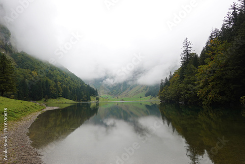 Seealpsee lake in the Appenzell Alps, Switzerland