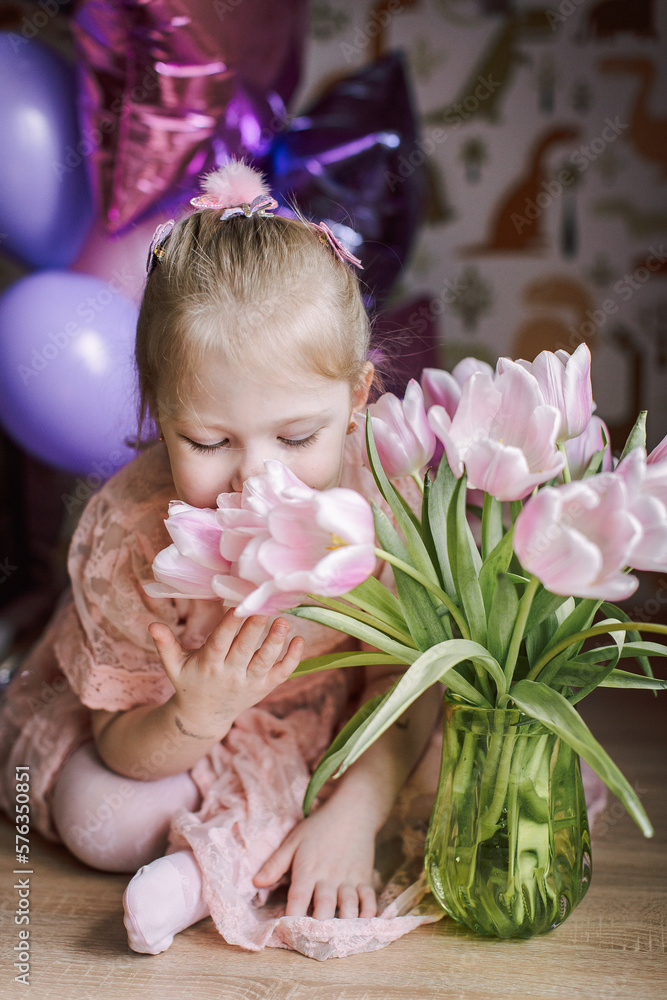 portrait of a girl with flowers and balloons portrait of a girl with flowers and balloons