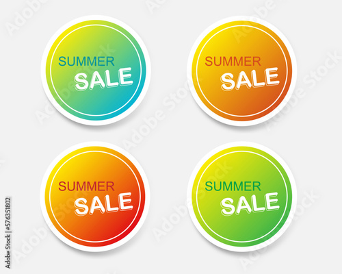 Summer sale sticker set. Bright gradient round stickers