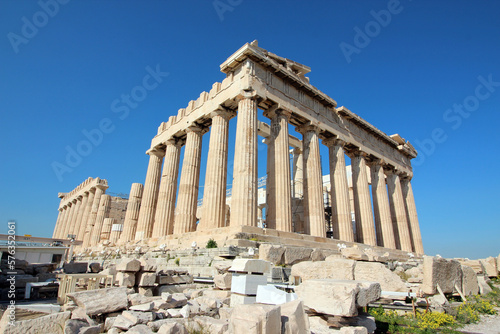 Parthenon temple on a bright day. Acropolis in Athens, Greece