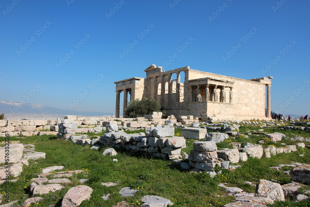 Athens acropolis, Erechtheion with Porch of the Caryatids, Greece.