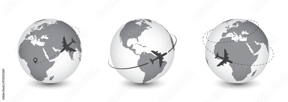 Plane flying over the world isolated illustration. Travel concept Plane flying over the world isolated illustration. Travel concept