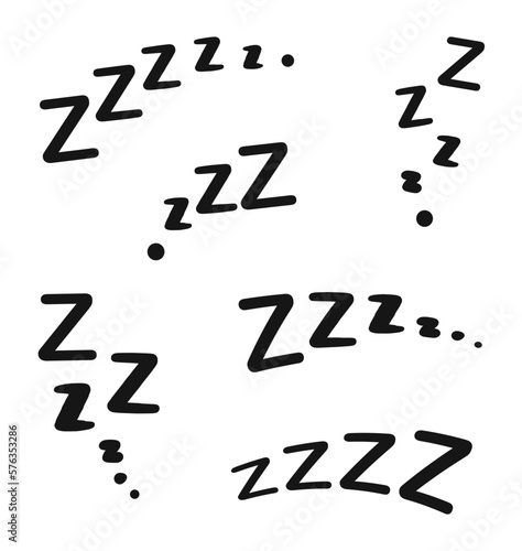  ZZZZ doodle sleep snore icons. Vector signs of nap, rest, dream or relax sound.