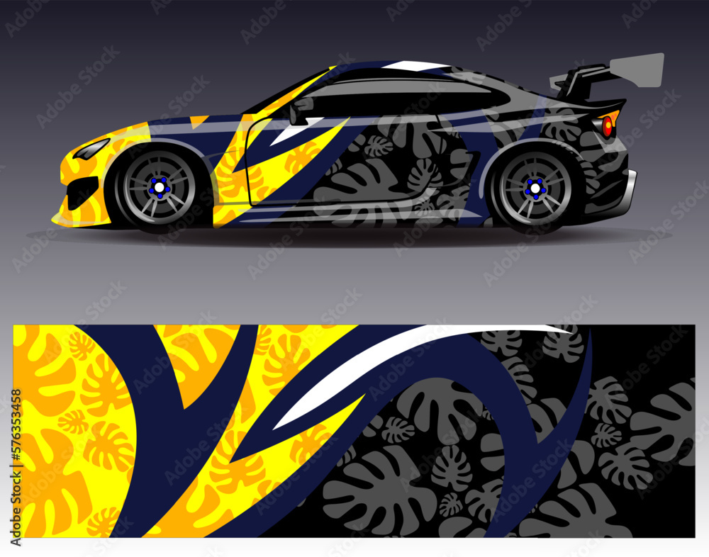 Car wrap design vector. Graphic abstract stripe racing background kit designs for wrap vehicle race car rally adventure and livery Car wrap design vector. Graphic abstract stripe racing background kit designs for wrap vehicle race car rally adventure and livery