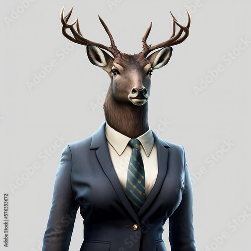 Female Deer in Formal Business Suit, Creative Stock Image of Female Animal in Formal Business Suit. Generative AI © ShadowHero