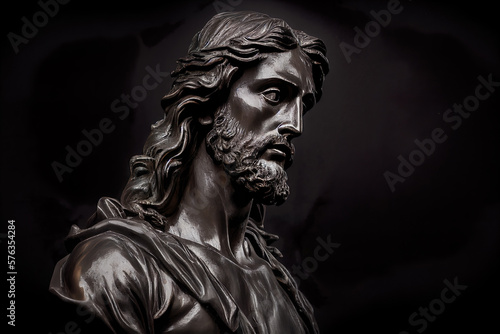 Jesus Christ statue in black background. Generative AI. © wittayayut