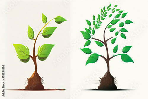 Concept of new life as a seedling emerges and grows  tree . The Symbolic Growth of Business. Generative AI
