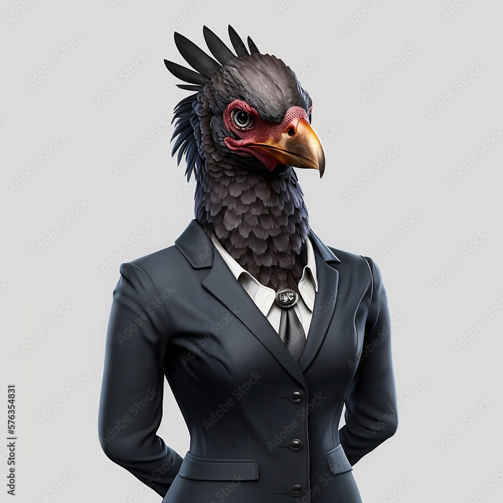 Female Bird in Formal Business Suit, Creative Stock Image of Female Animal in Formal Business Suit. Generative AI