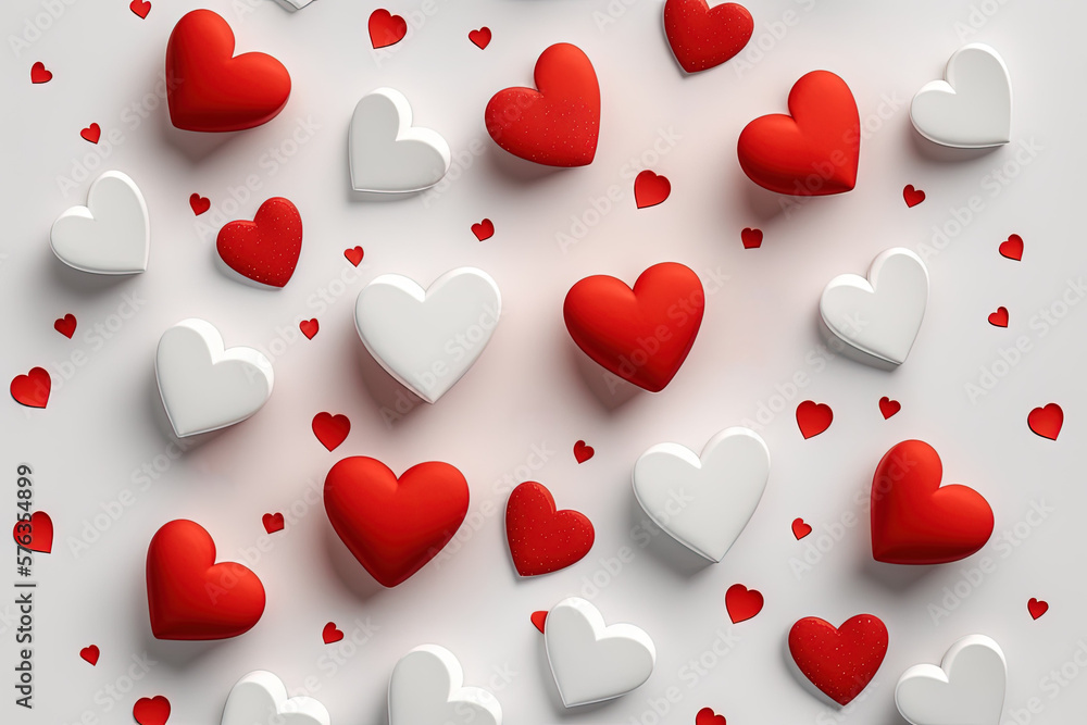 Top view of a Valentine's Day background covered with red hearts. Generative AI