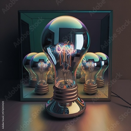 An artist's dressing room mirror with light bulbs idea enlightment light  energy saving bulb electric bright Generative AI  photo