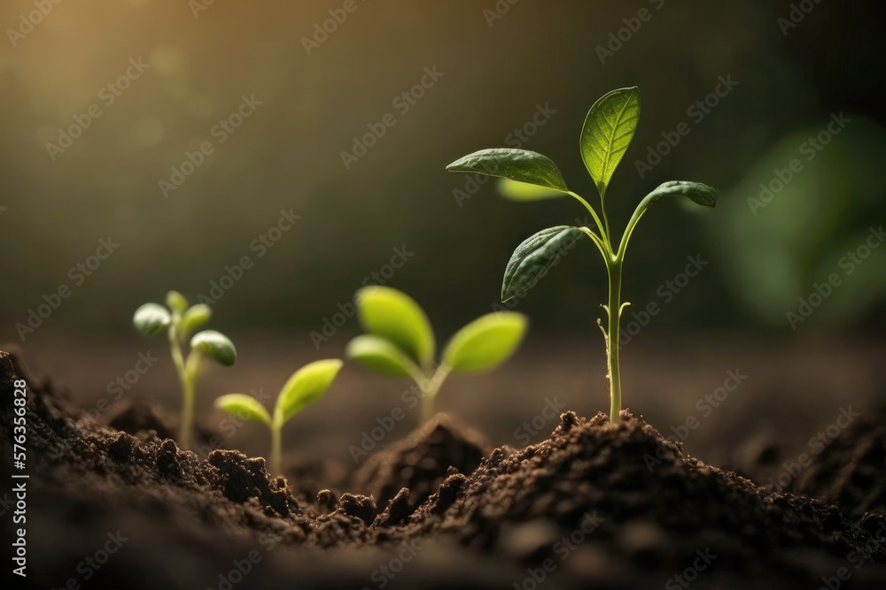AI picture of delicate young plant growing from soil AI picture of delicate young plant growing from soil