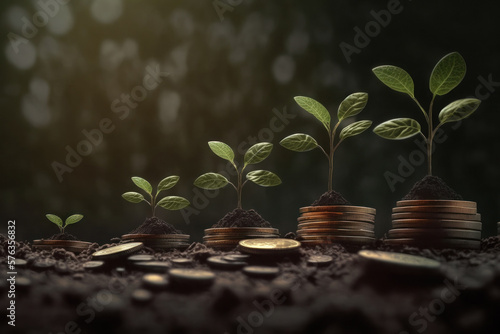 AI generated picture of seedlings on coins in farm