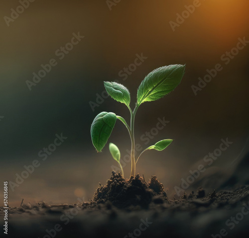 AI picture of delicate young plant growing from soil