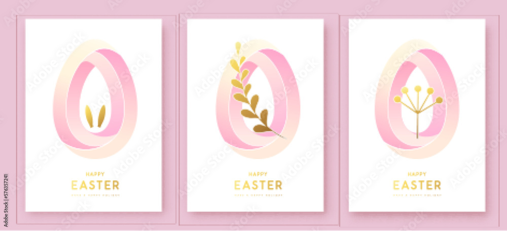 Set of Happy Easter greeting cards with Easter eggs and floral decorative elements. Flat style. Set of Modern Easter covers. Vector illustration Set of Happy Easter greeting cards with Easter eggs and floral decorative elements. Flat style. Set of Modern Easter covers. Vector illustration