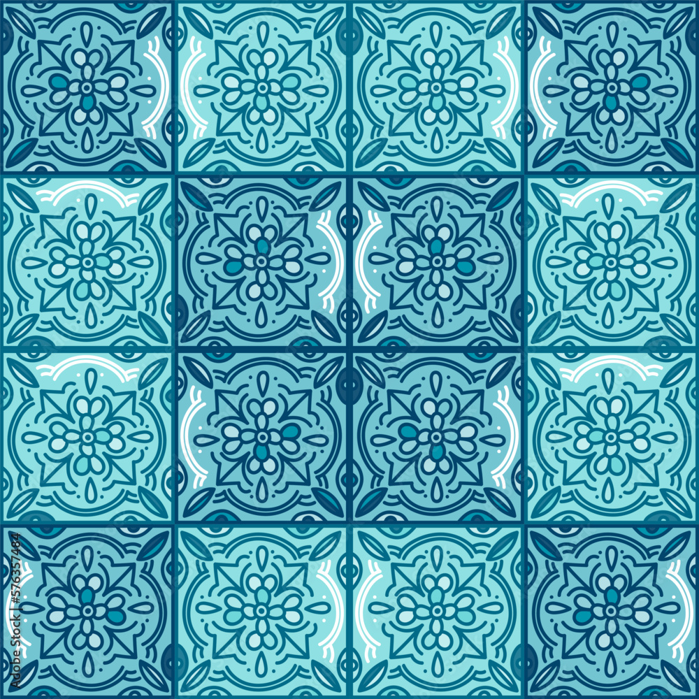 Fototapeta premium Talavera pattern. Indian patchwork. Turkish ornament. Moroccan tile mosaic.