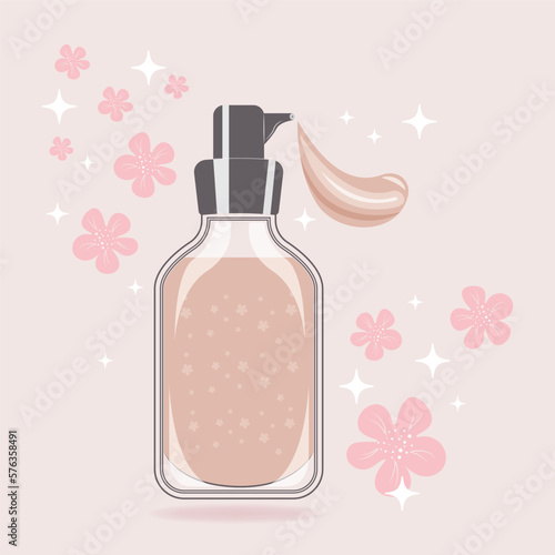 Vector bottle of foundation. The concept of beauty, tenderness and femininity