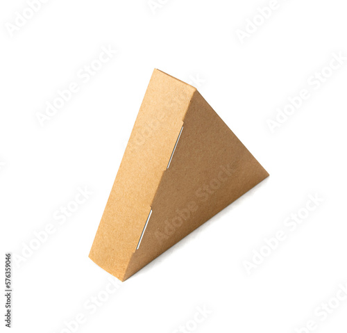 Empty Triangle Paper Box  Single Pizza Slice Cardboard Package  Triangular Box Isolated on White Background