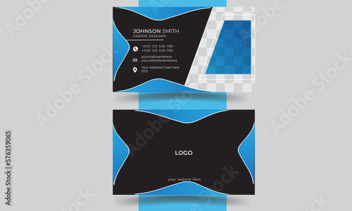 modern corporate  professional  creative business card template with Blue  and black color background 
