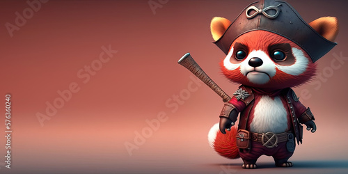 Cute Cartoon red panda Dressed as a Pirate with Room for Copy. Generative Ai