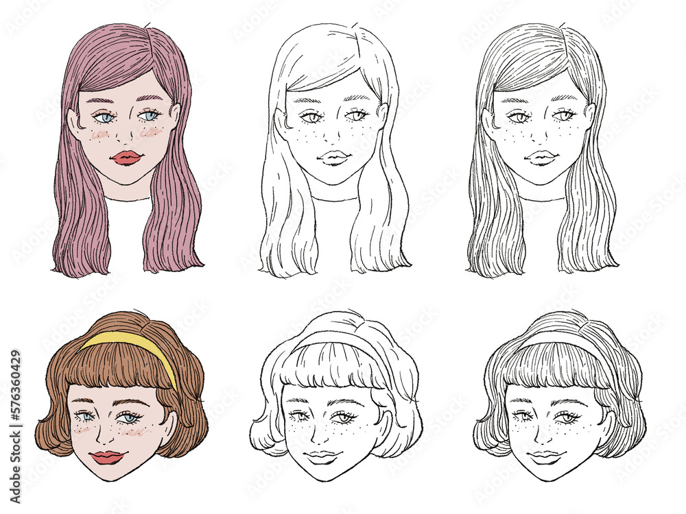 白黒、モノトーン、線画のイラスト(手書き、オシャレ、雑誌、ファッション、可愛い、人物、女の子) Black and white, monotone, and line drawing illustrations.Handwritten, stylish, magazine, fashion, cute, person, girl. 白黒、モノトーン、線画のイラスト(手書き、オシャレ、雑誌、ファッション、可愛い、人物、女の子) Black and white, monotone, and line drawing illustrations.Handwritten, stylish, magazine, fashion, cute, person, girl.
