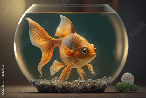 Cute Cartoon Goldfish in a Fish Bowl. Generative Ai photo