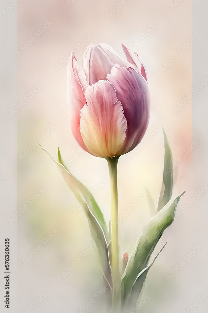 Fototapeta premium Beautiful tulip flower in the style of watercolour.