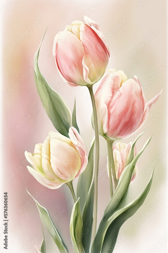 Fototapeta premium Bouquet of tulips. Illustration - Flowers