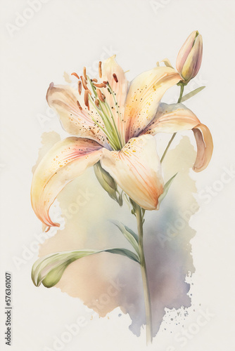 Beautiful Lily flower in the style of watercolor painting