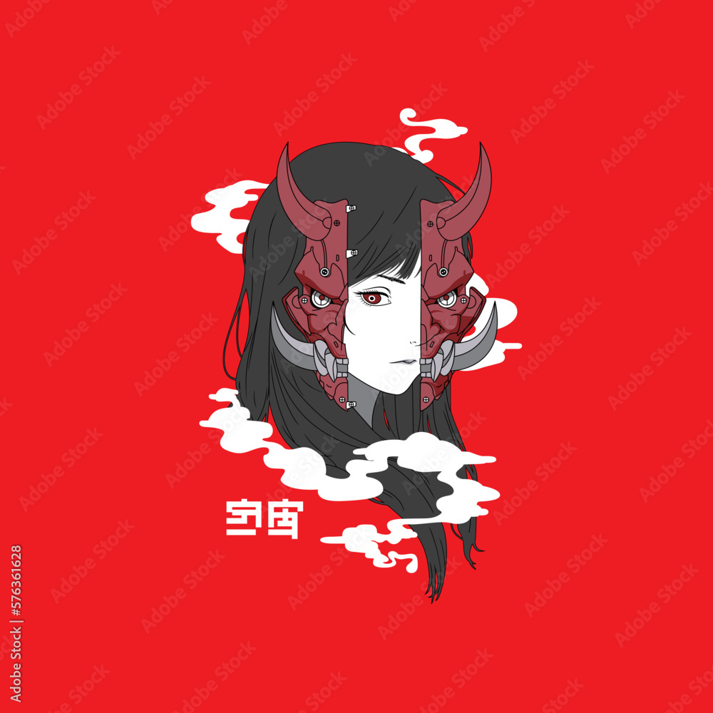 Anime Two Dimensional Japanese Girl Armored Warrior Cyberpunk Stock ...