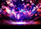 Purple and Red sparkle rays glitter lights show on stage with bokeh elegant lens flare abstract background.