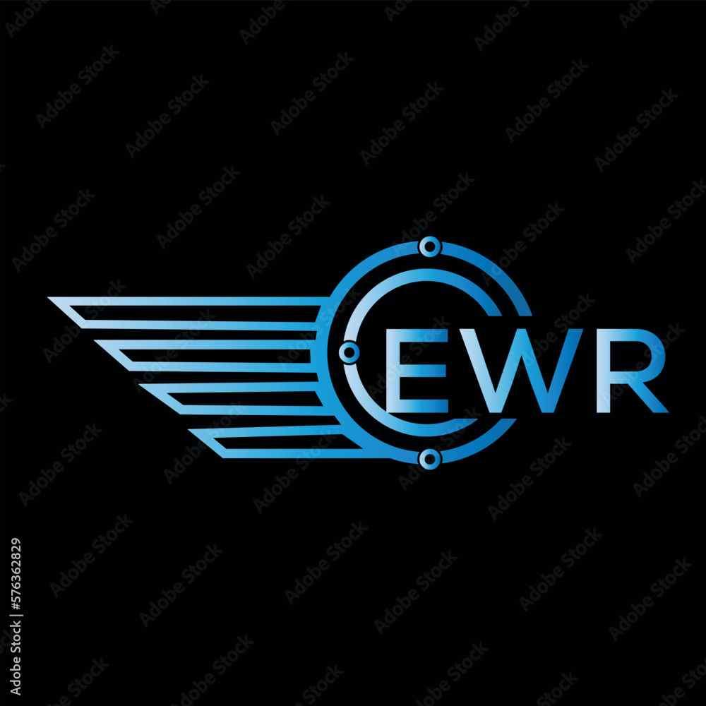 EWR logo, letter logo. EWR blue image on black background. EWR