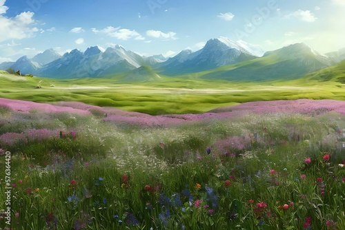 Illustration of a flower meadow in spring. Generative AI