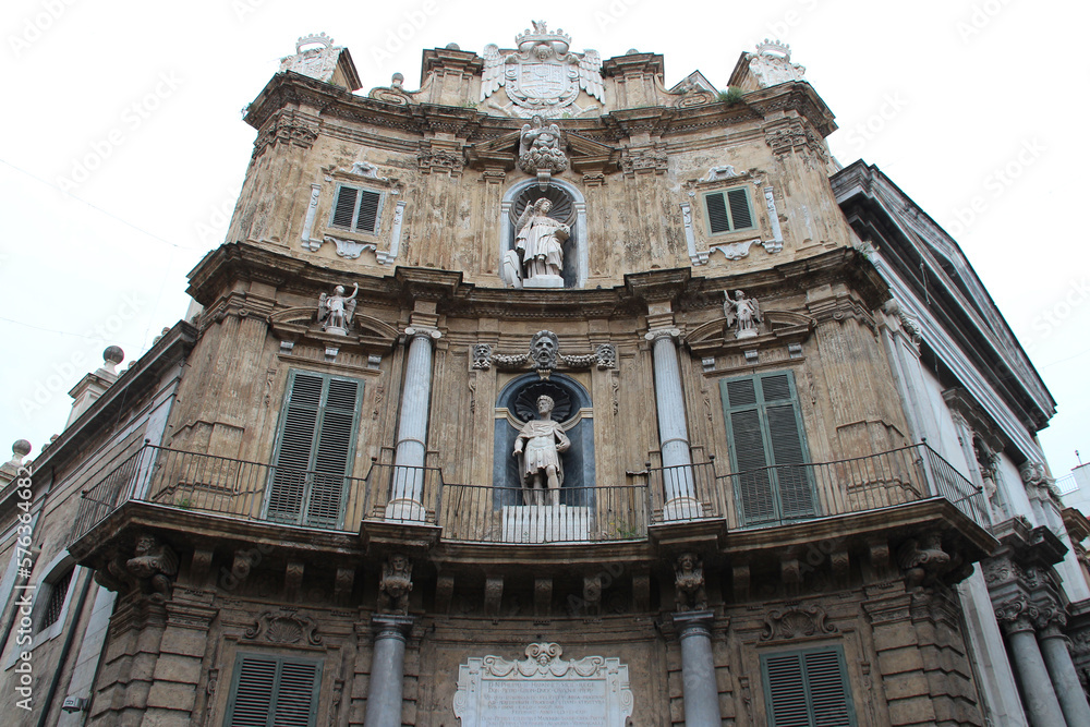 baroque building (quattro canti) in palermo in sicily (italy)