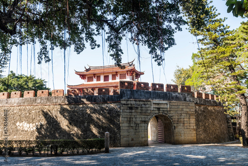 Old city wall building view of the Great South Gate in Tainan, Taiwan. it's one of Taiwan's most well-preserved city gates. © BINGJHEN