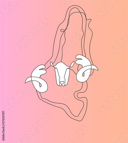 Astrological zodiac sign. Bull. Taurus. Aries. Sheep. Neon gradient. Abstract one line. Vector illustration. 