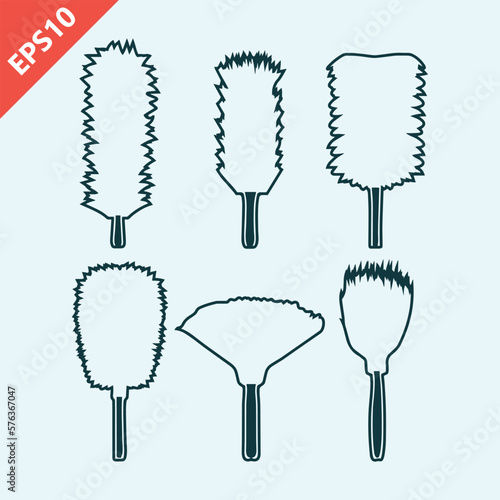 set of feather duster design vector flat isolated illustration