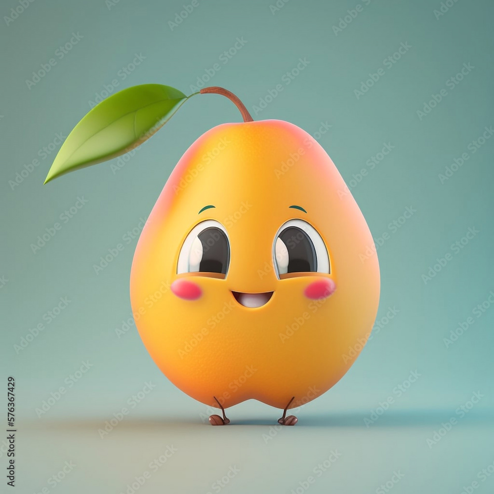 Cute 3D Cartoon Mango Fruit Character with Pastel Colored Background generative ai Cute 3D Cartoon Mango Fruit Character with Pastel Colored Background generative ai