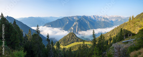 beautiful alpine landscape tirol, view from Rofan mountains to tirolean alps photo