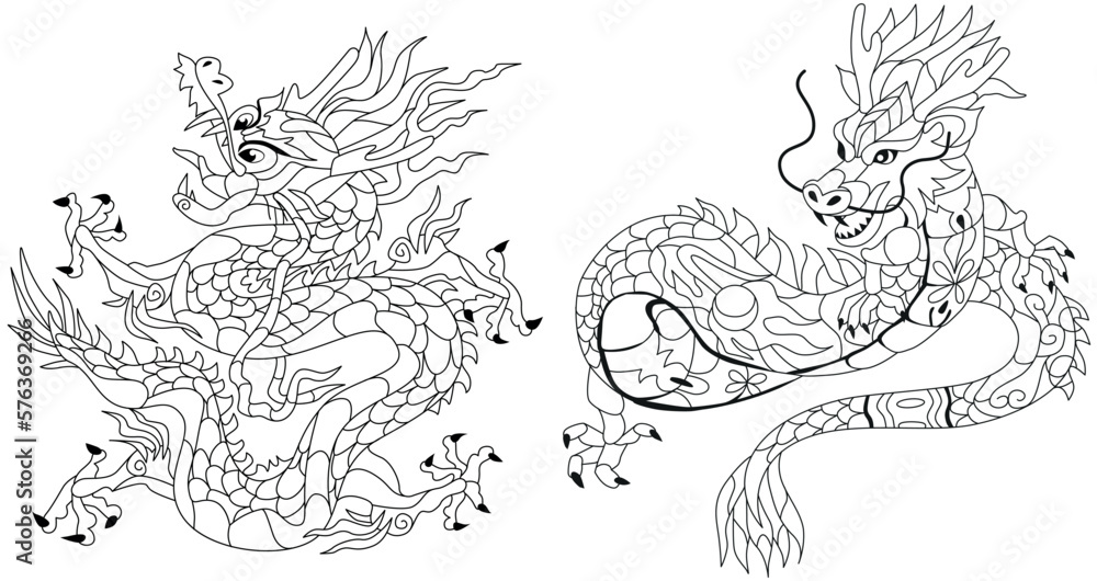 Zentangle dragons. Hand drawn decorative vector illustration for coloring Zentangle dragons. Hand drawn decorative vector illustration for coloring