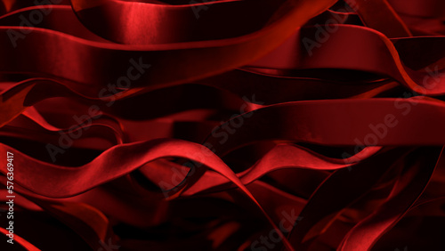 Vibrant red silk ribbons move in undulating motions. Fast and slow mesmerizing movements. Sway in the wind.