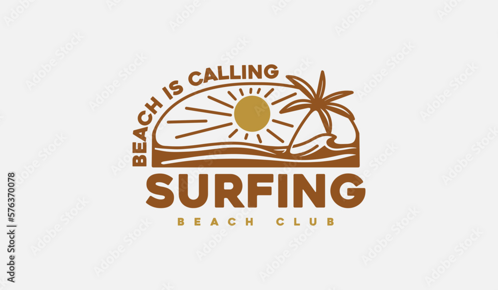 Surfing Beach monoline. Universal creative premium symbol. Vector sign icon logo template. Vector illustration Surfing Beach monoline. Universal creative premium symbol. Vector sign icon logo template. Vector illustration