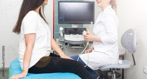 Doctor and patient. Ultrasound equipment. Diagnostics. Sonography.