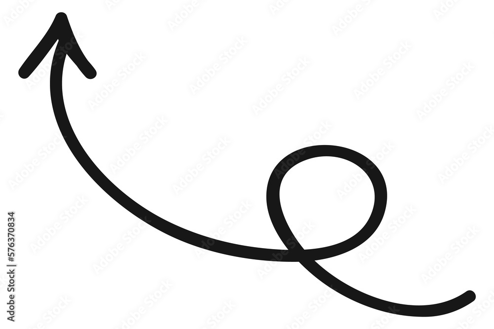 Curled rotated arrow. Flip over doodle sign Curled rotated arrow. Flip over doodle sign