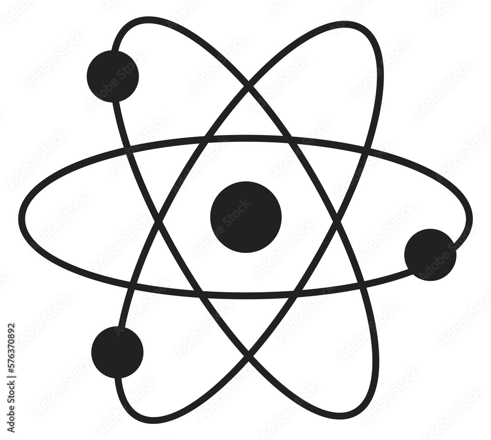 Atom model icon. Physics symbol. Nuclear structure Atom model icon. Physics symbol. Nuclear structure