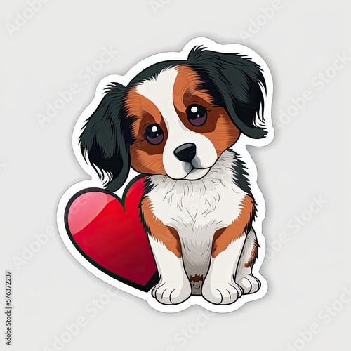 Puppy Sticker With Red Heart Generative AI photo