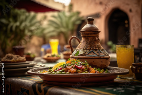 The Rich and Exotic Flavors of Moroccan Tagine  A Traditional North African Stew - AI Generative