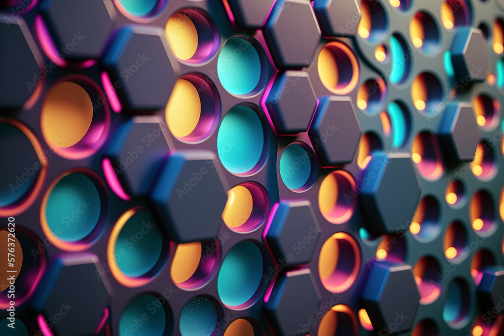 Textured colorful futuristic beehive wall. Generative AI illustration Textured colorful futuristic beehive wall. Generative AI illustration