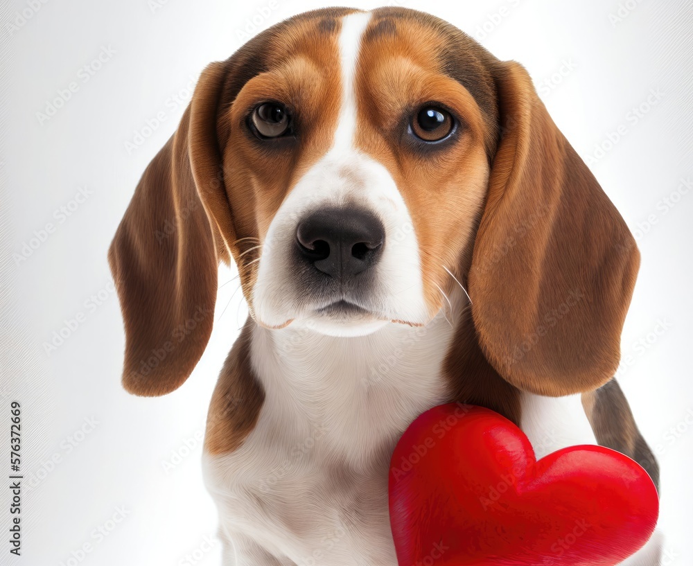 Cute Dog With Red Heart Generative AI