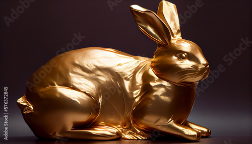 A life-size chocolate bunny wrapped in gold foil generative AI