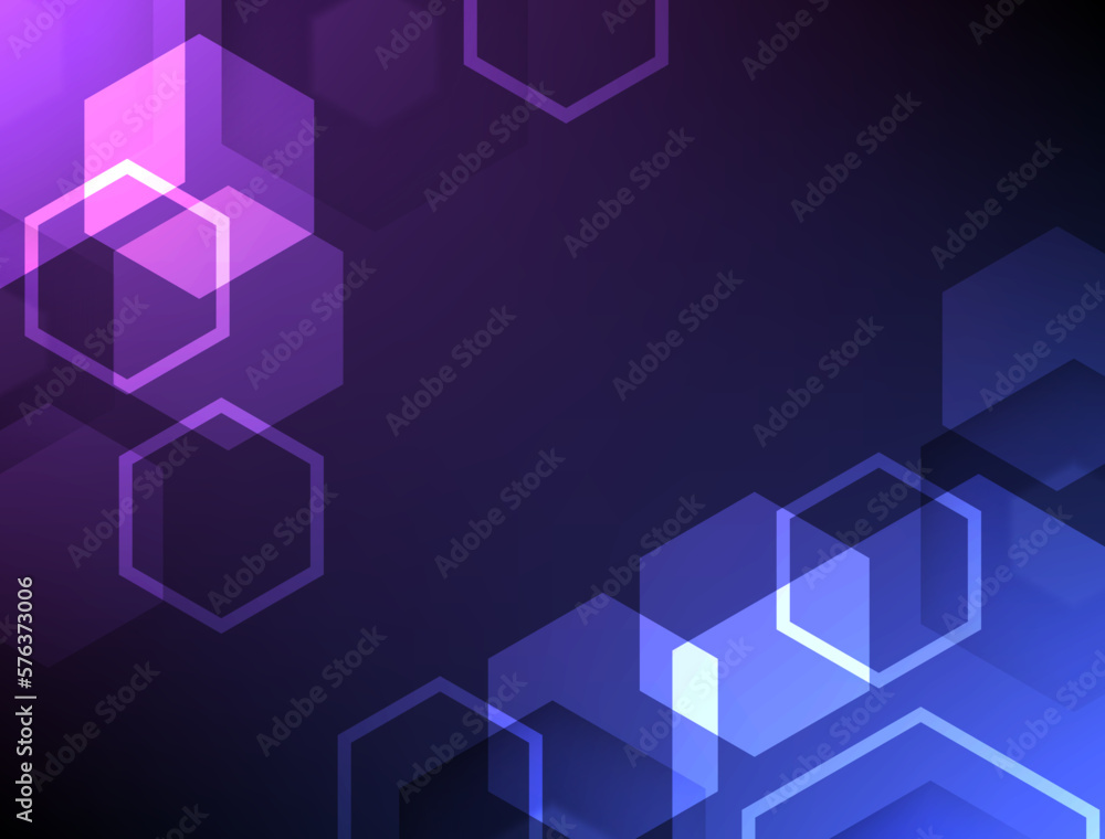Dark hexagon abstract technology background with blue and pink colored ...